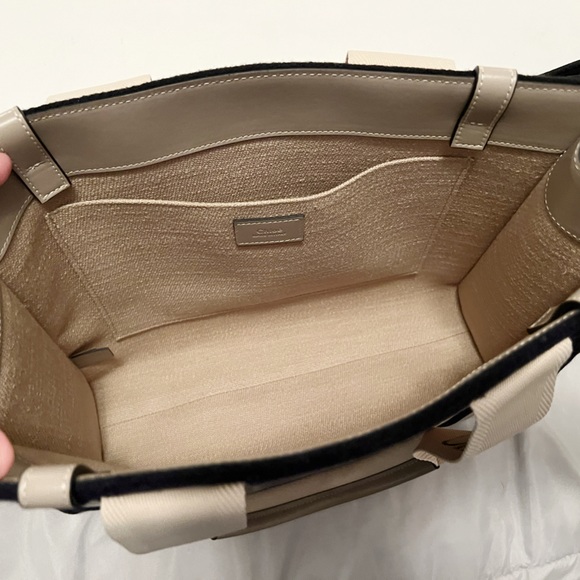 Chloe Felt Calfskin Medium Woody Ribbon Tote Navy/Black - Picture 6 of 8